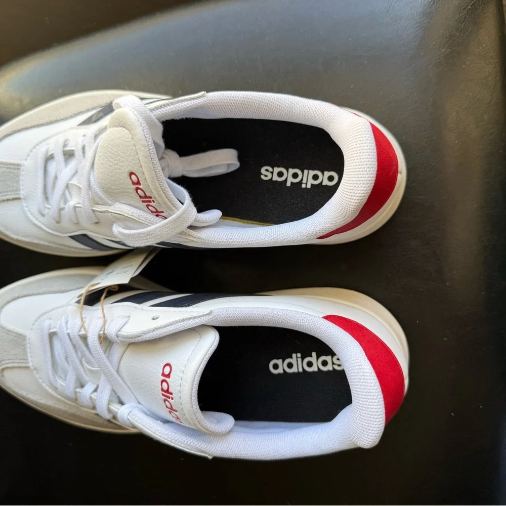 Adidas Men’s White Sneakers with‎ Red Heel Accent